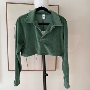 NWT Re/Done cropped velour polo Sweatshirt Green Medium